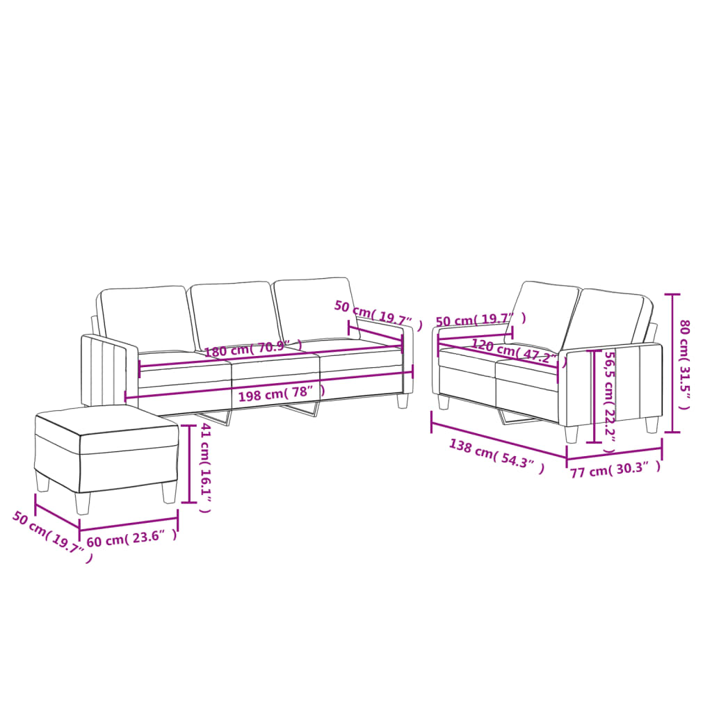 Ensemble de canapés 3 pcs avec coussins Cappuccino Similicuir