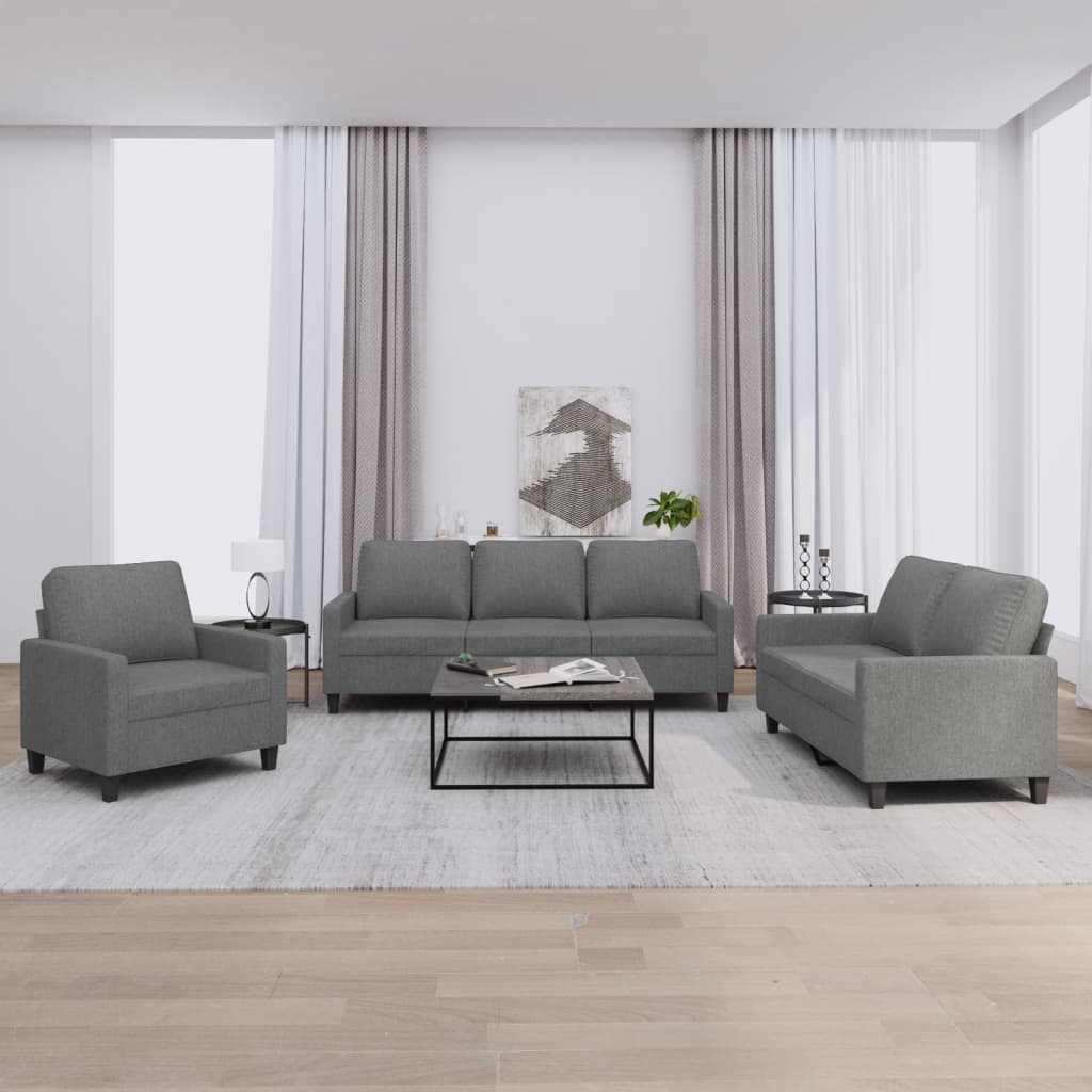 Ensemble de canapés 3 pcs avec coussins Gris foncé Tissu - XIOS