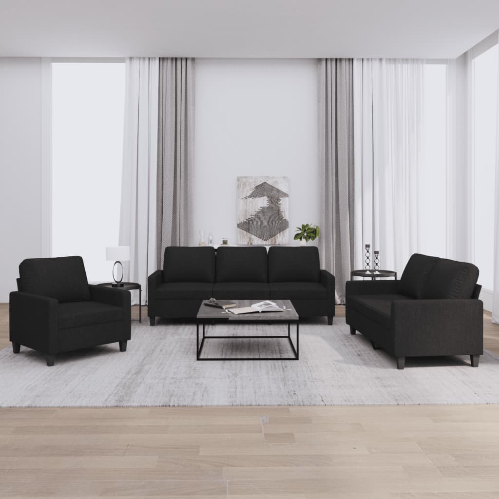 Ensemble de canapés 3 pcs avec coussins Noir Tissu - XIOS