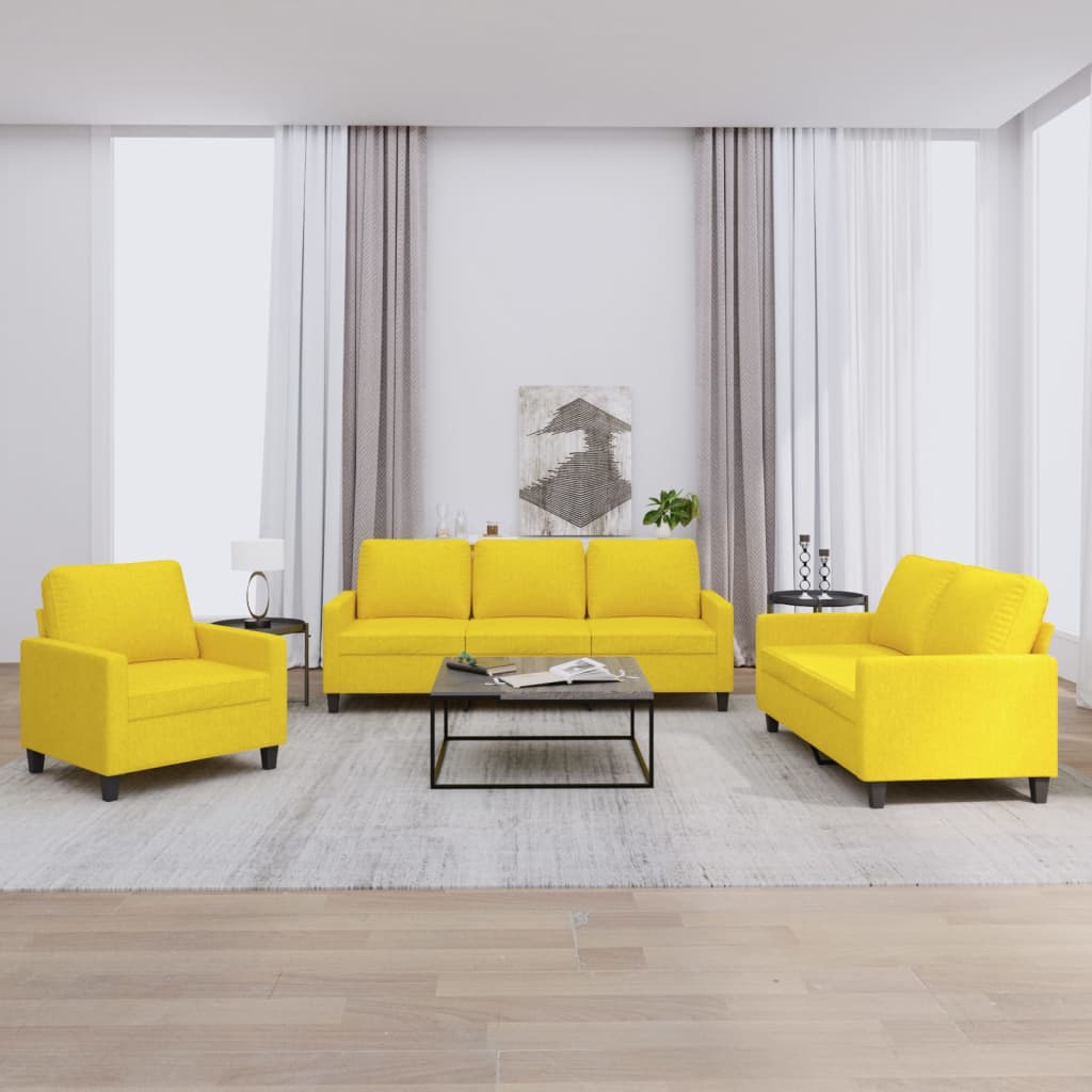 Ensemble de canapés 3 pcs avec coussins Jaune clair Tissu - XIOS