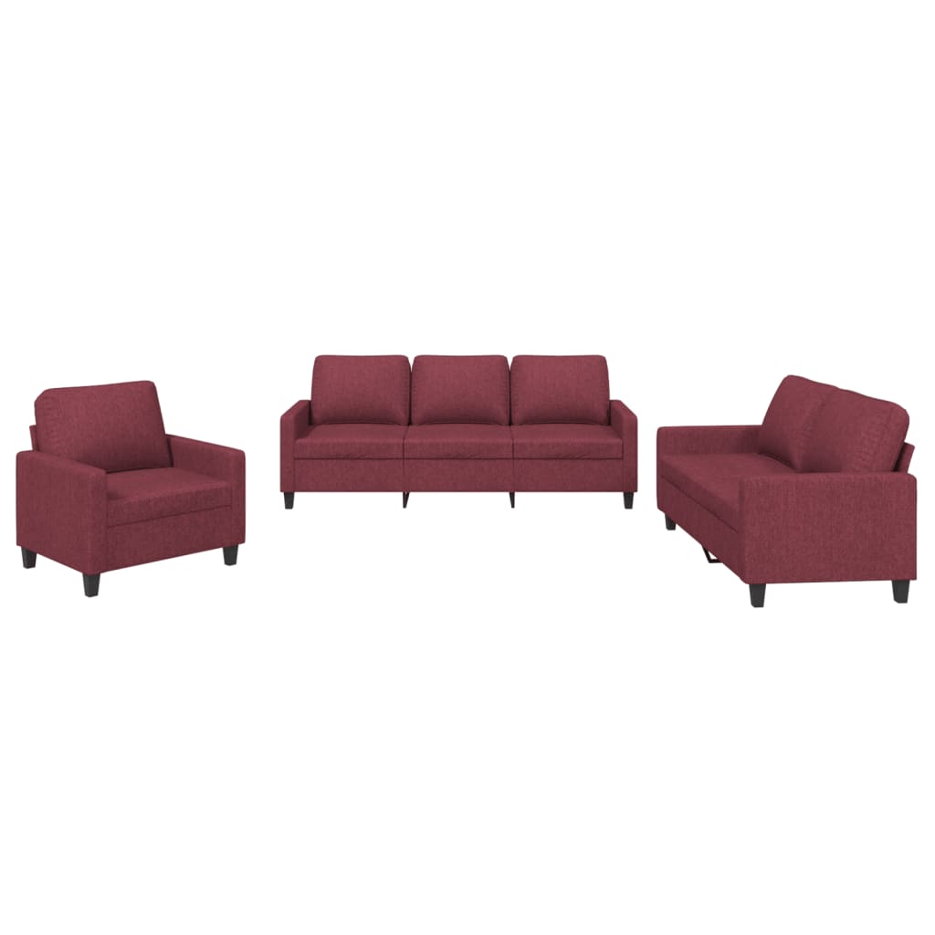 Ensemble de canapés 3 pcs avec coussins Rouge bordeaux Tissu - XIOS