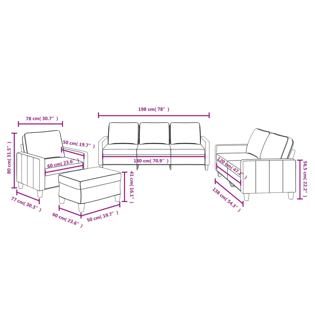 Ensemble de canapés 4 pcs avec coussins Gris foncé Tissu - XIOS