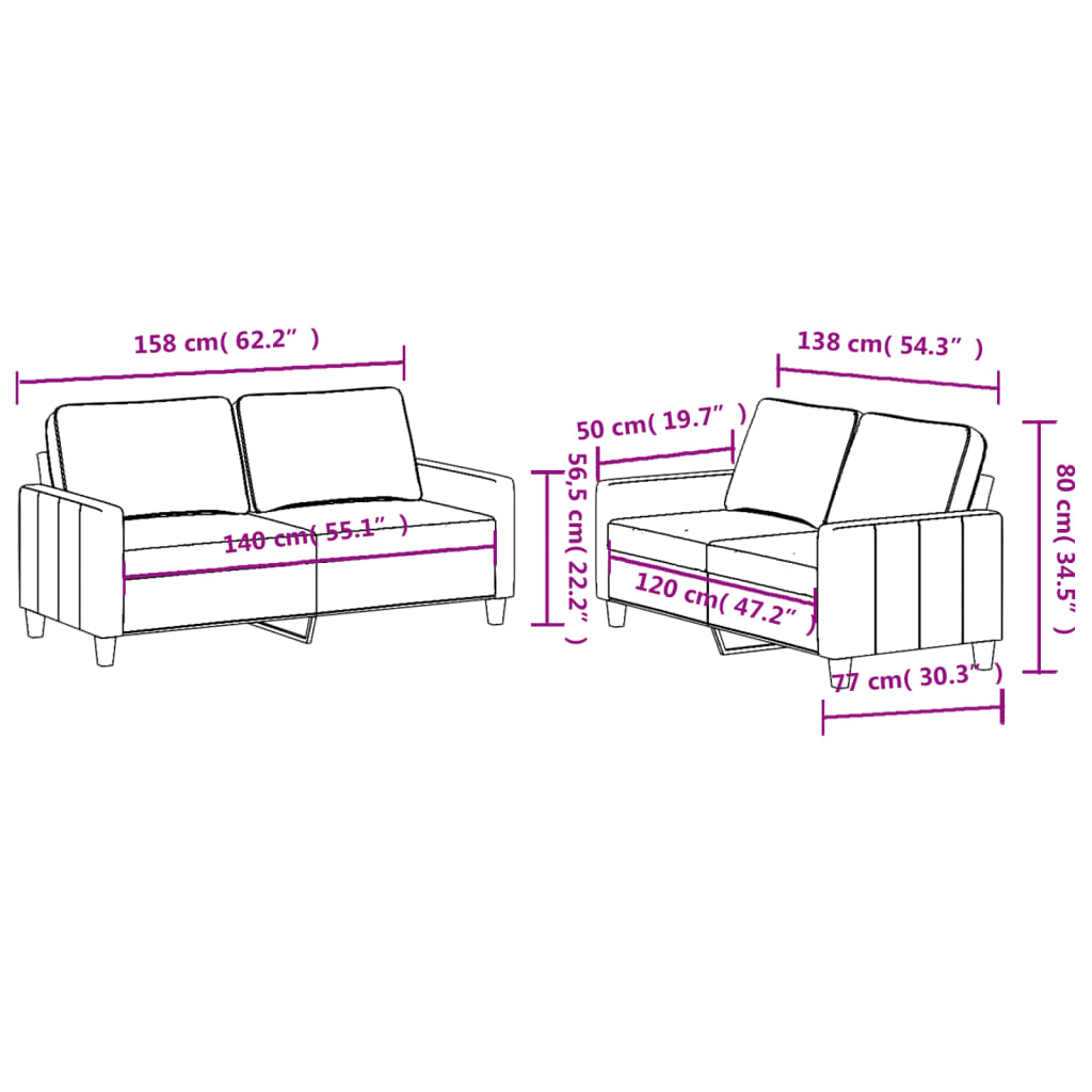 Ensemble de canapés 2 pcs avec coussins Gris foncé Tissu - XIOS