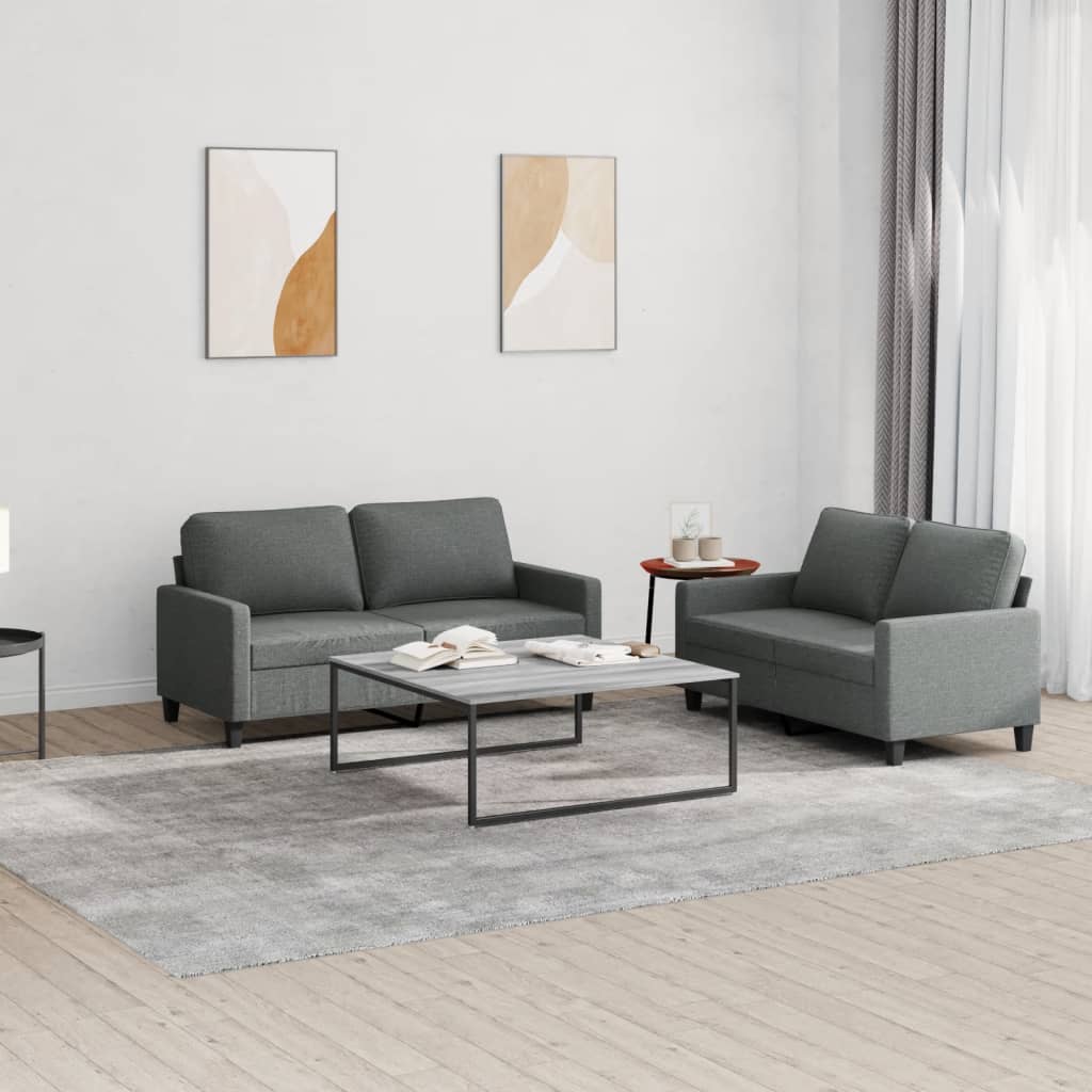 Ensemble de canapés 2 pcs avec coussins Gris foncé Tissu - XIOS