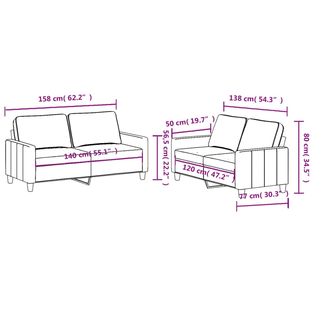 Ensemble de canapés 2 pcs avec coussins Jaune clair Tissu - XIOS