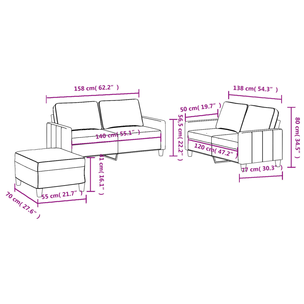 Ensemble de canapés 3 pcs avec coussins Gris clair Tissu - XIOS