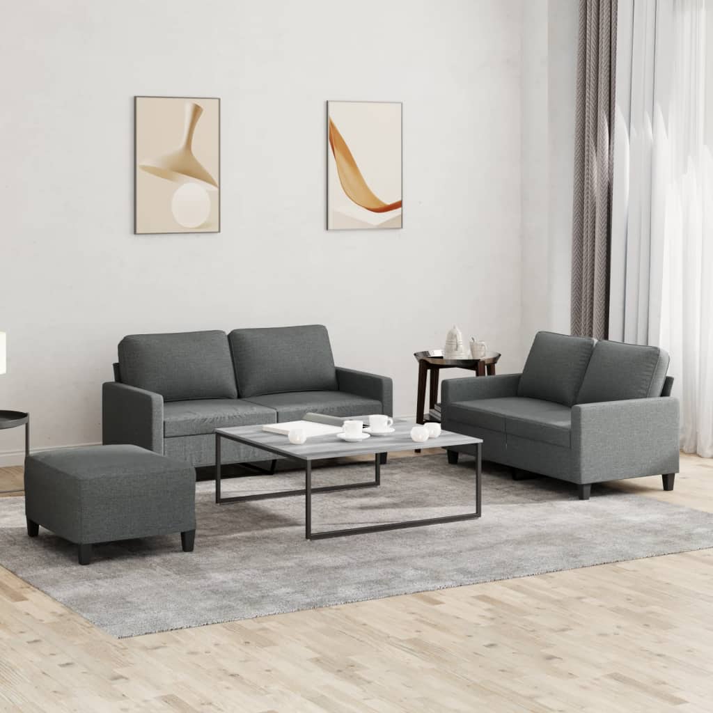 Ensemble de canapés 3 pcs avec coussins Gris foncé Tissu - XIOS