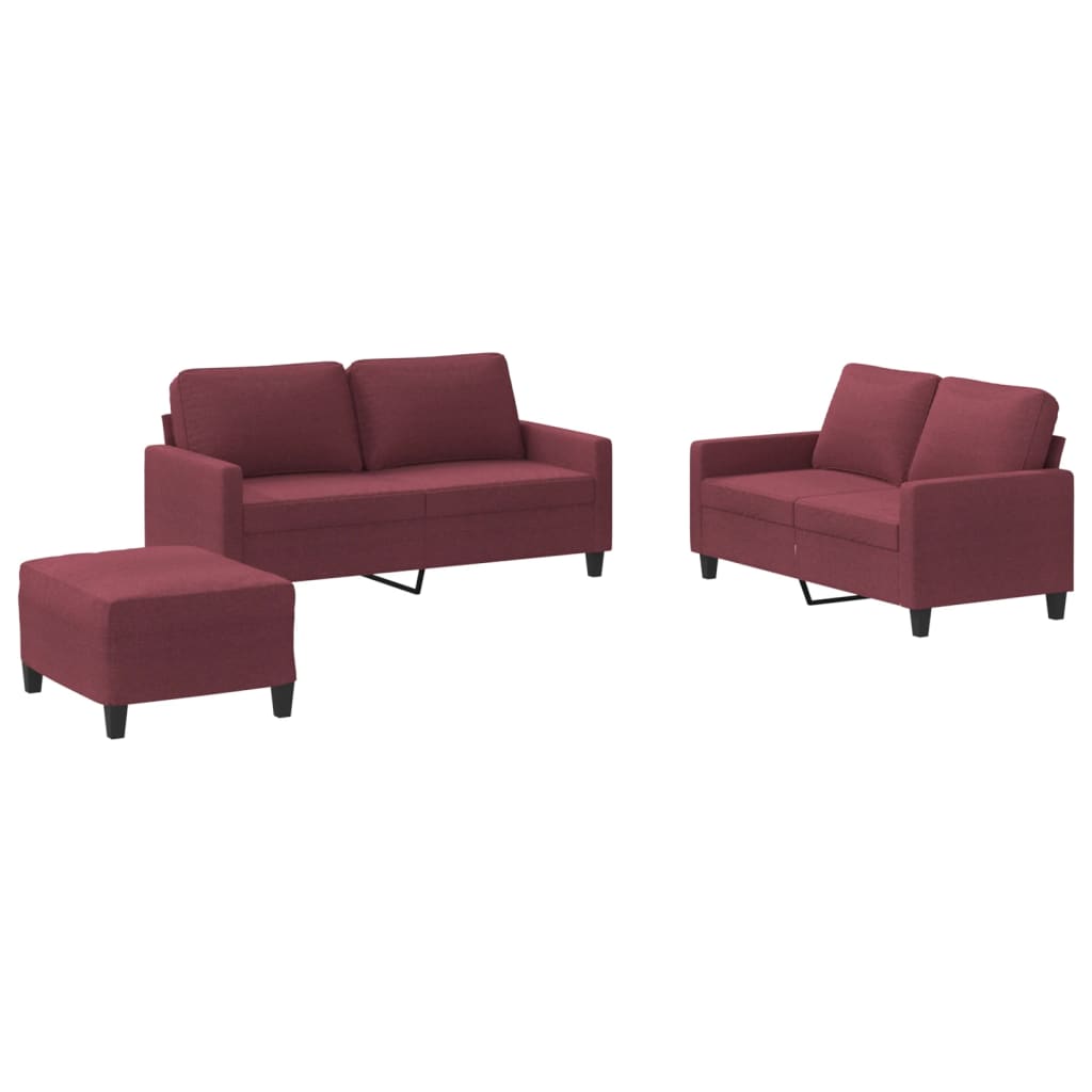 Ensemble de canapés 3 pcs avec coussins Rouge bordeaux Tissu - XIOS