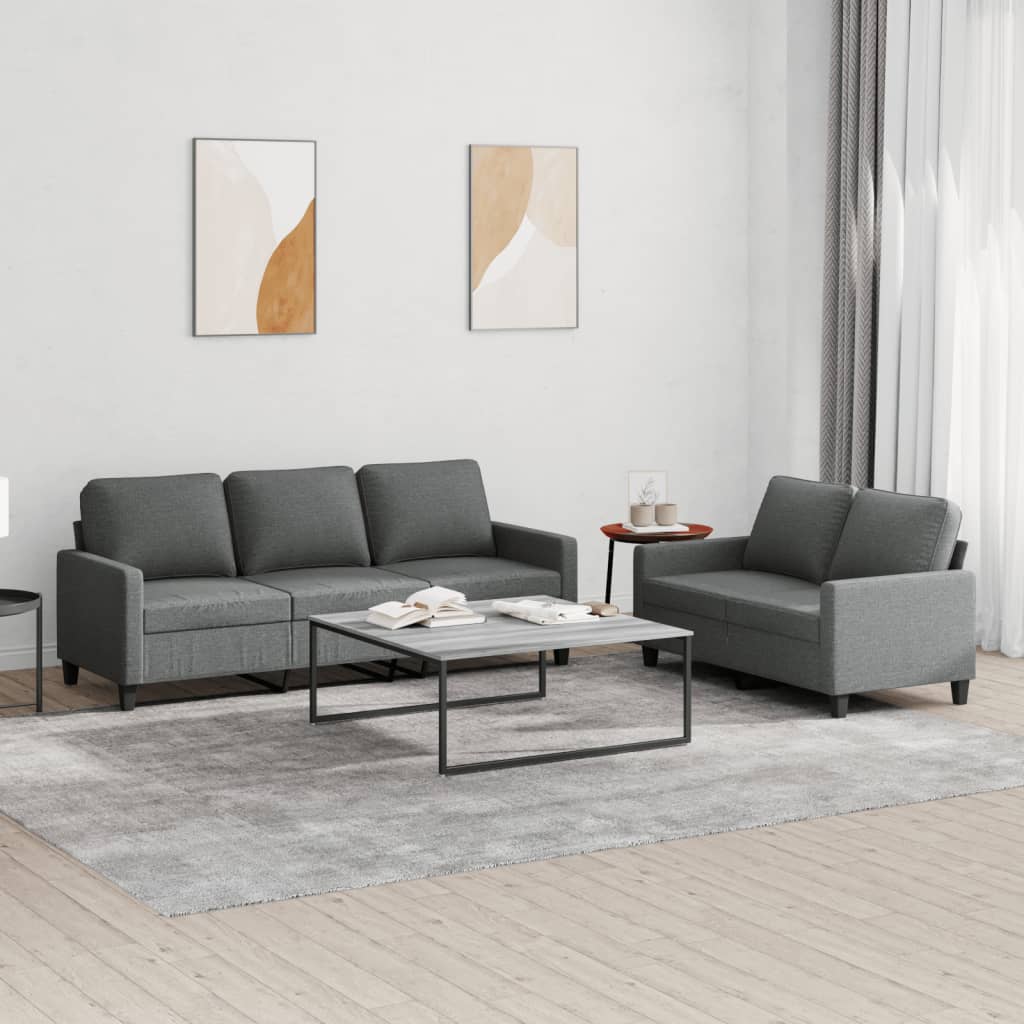 Ensemble de canapés 2 pcs avec coussins Gris foncé Tissu - XIOS