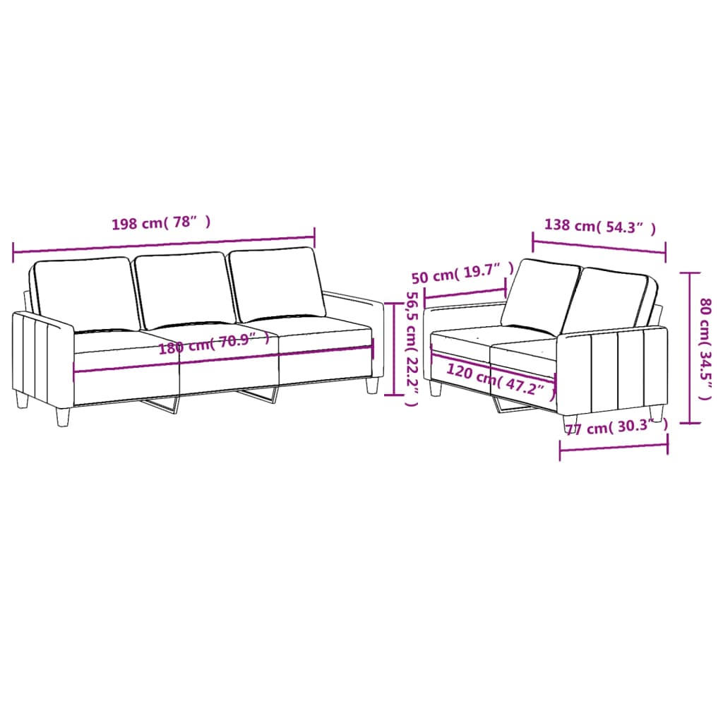 Ensemble de canapés 2 pcs avec coussins Marron Tissu - XIOS