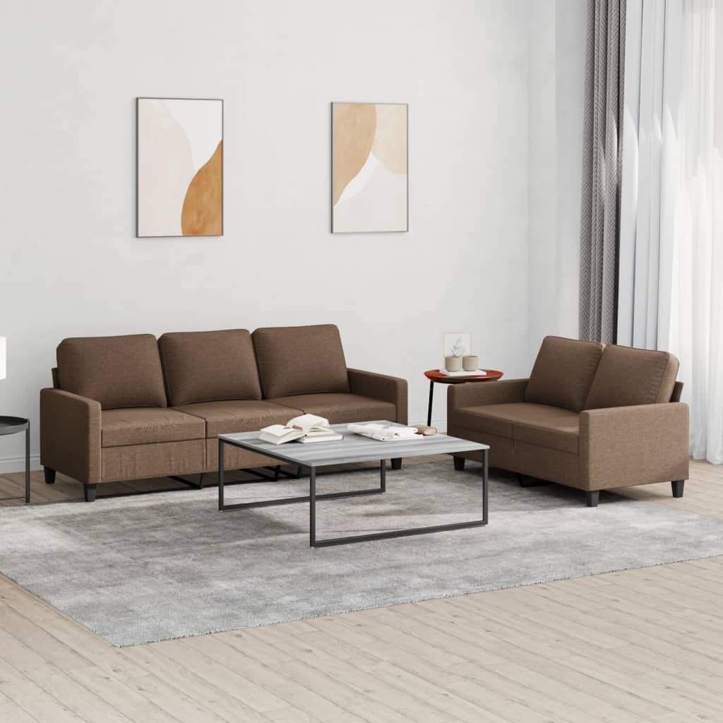 Ensemble de canapés 2 pcs avec coussins Marron Tissu - XIOS