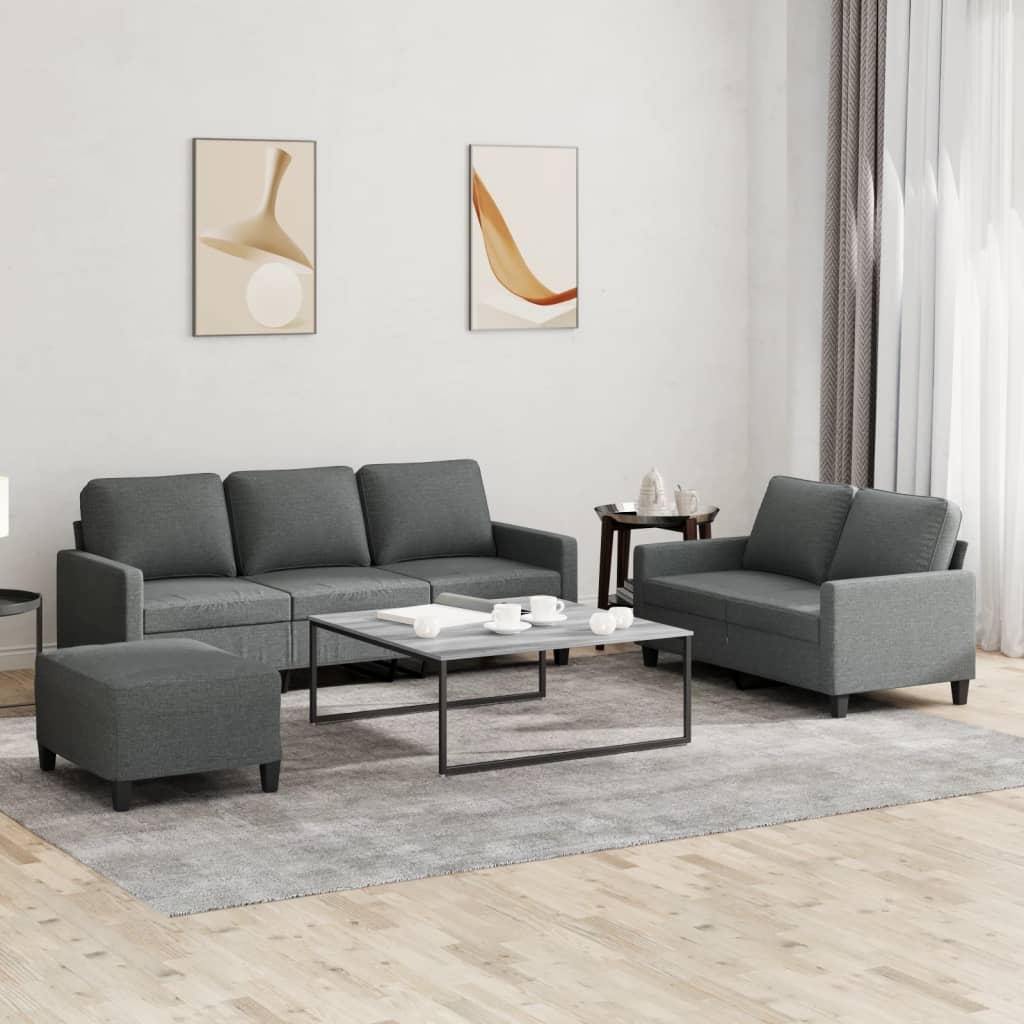 Ensemble de canapés 3 pcs avec coussins Gris foncé Tissu - XIOS