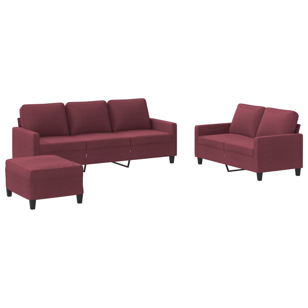 Ensemble de canapés 3 pcs avec coussins Rouge bordeaux Tissu - XIOS