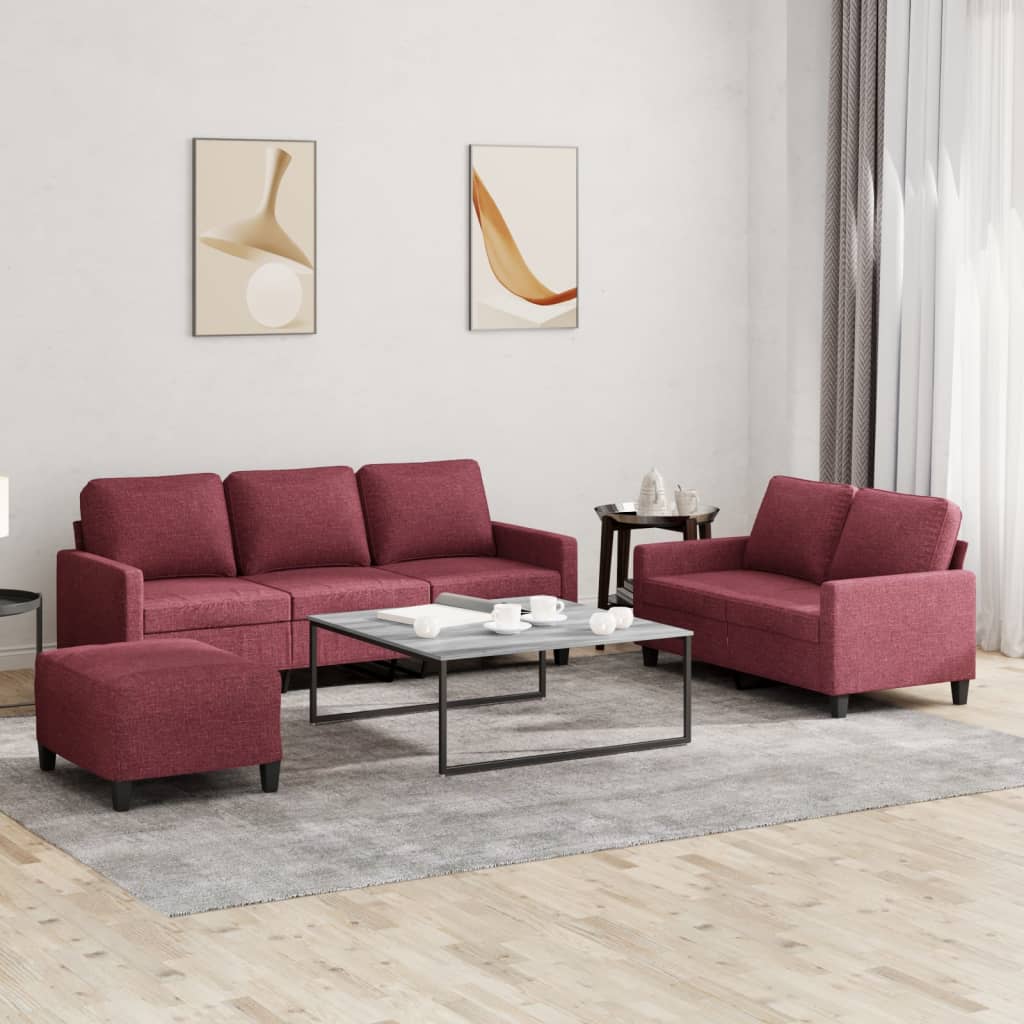 Ensemble de canapés 3 pcs avec coussins Rouge bordeaux Tissu - XIOS