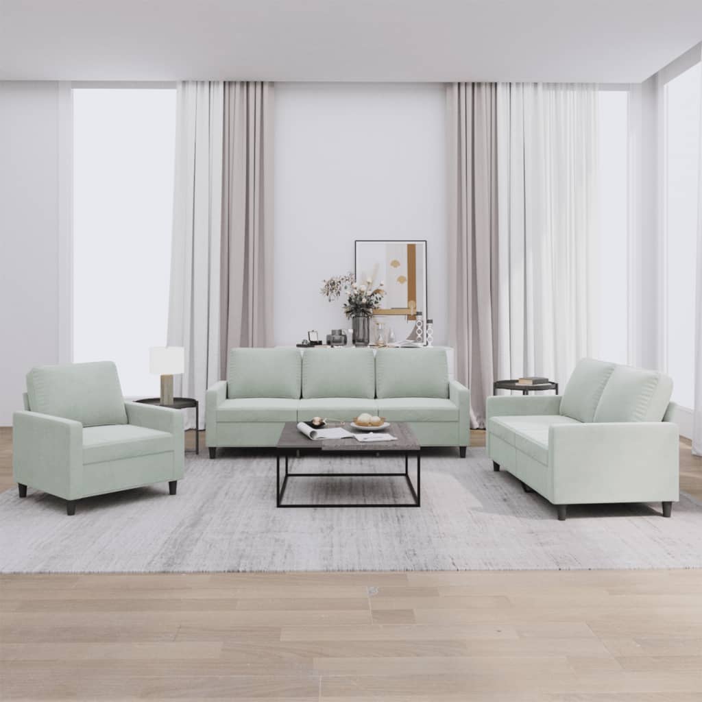 Ensemble de canapés 3 pcs avec coussins Gris clair Velours - XIOS