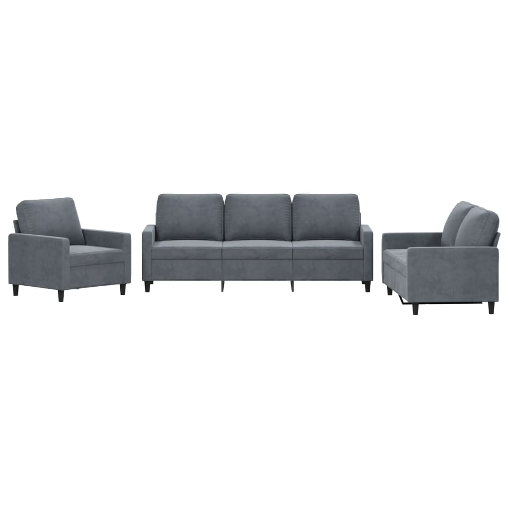 Ensemble de canapés 3 pcs avec coussins Gris foncé Velours - XIOS