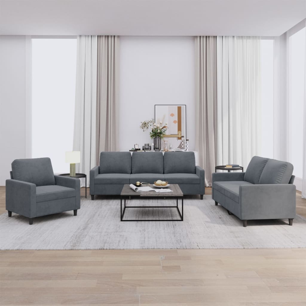 Ensemble de canapés 3 pcs avec coussins Gris foncé Velours - XIOS