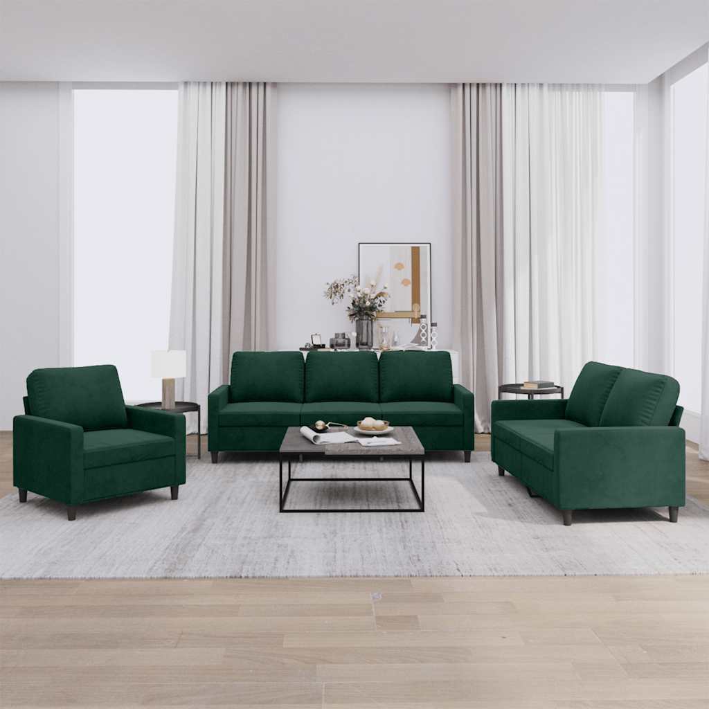 Ensemble de canapés 3 pcs avec coussins Vert foncé Velours - XIOS