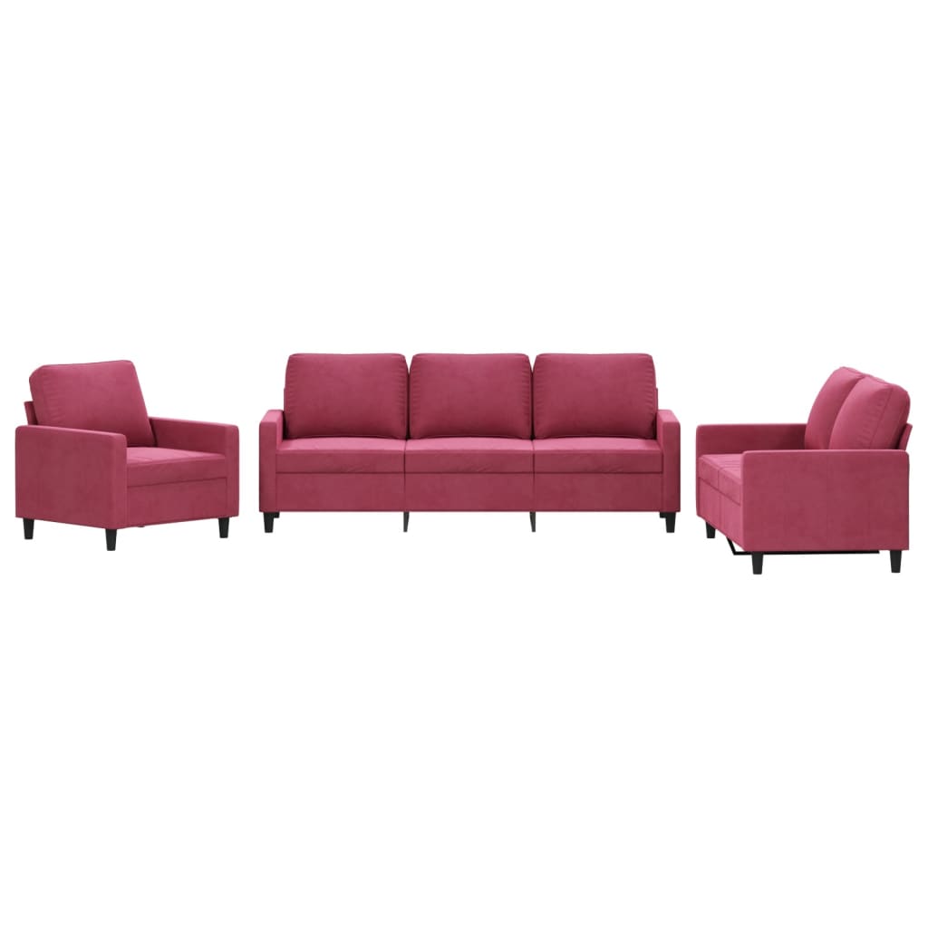 Ensemble de canapés 3 pcs avec coussins Rouge bordeaux Velours - XIOS
