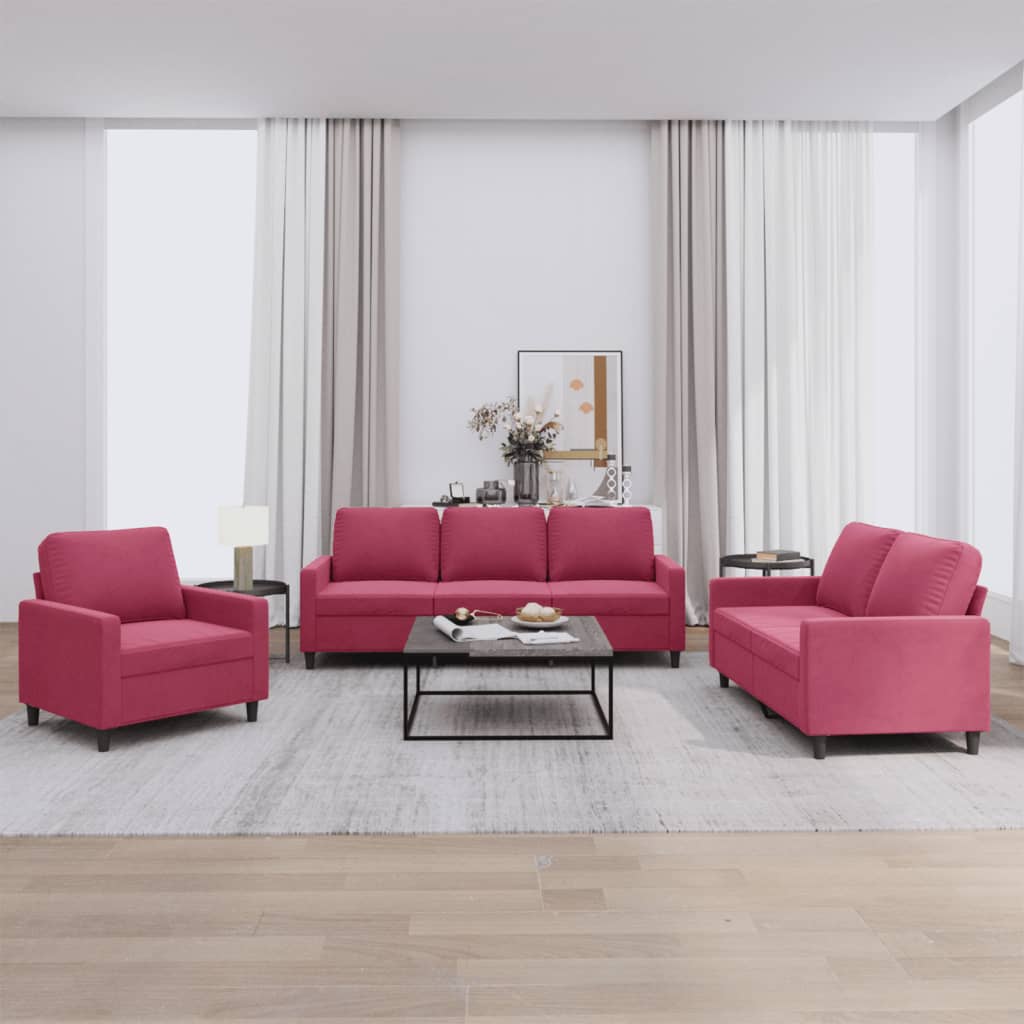 Ensemble de canapés 3 pcs avec coussins Rouge bordeaux Velours - XIOS