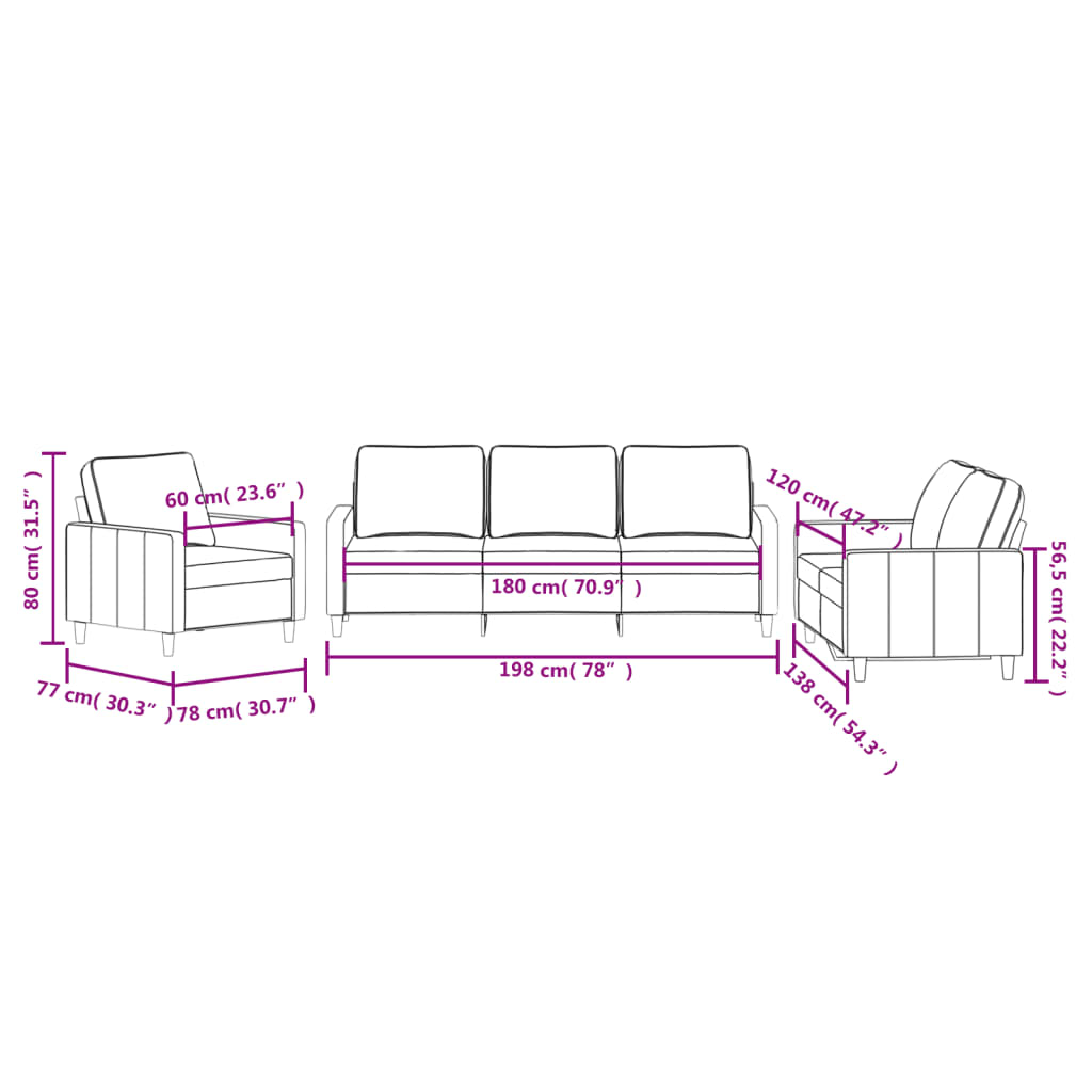 Ensemble de canapés 3 pcs avec coussins Noir Velours - XIOS