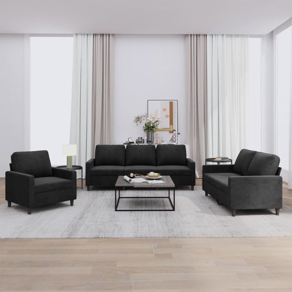 Ensemble de canapés 3 pcs avec coussins Noir Velours - XIOS