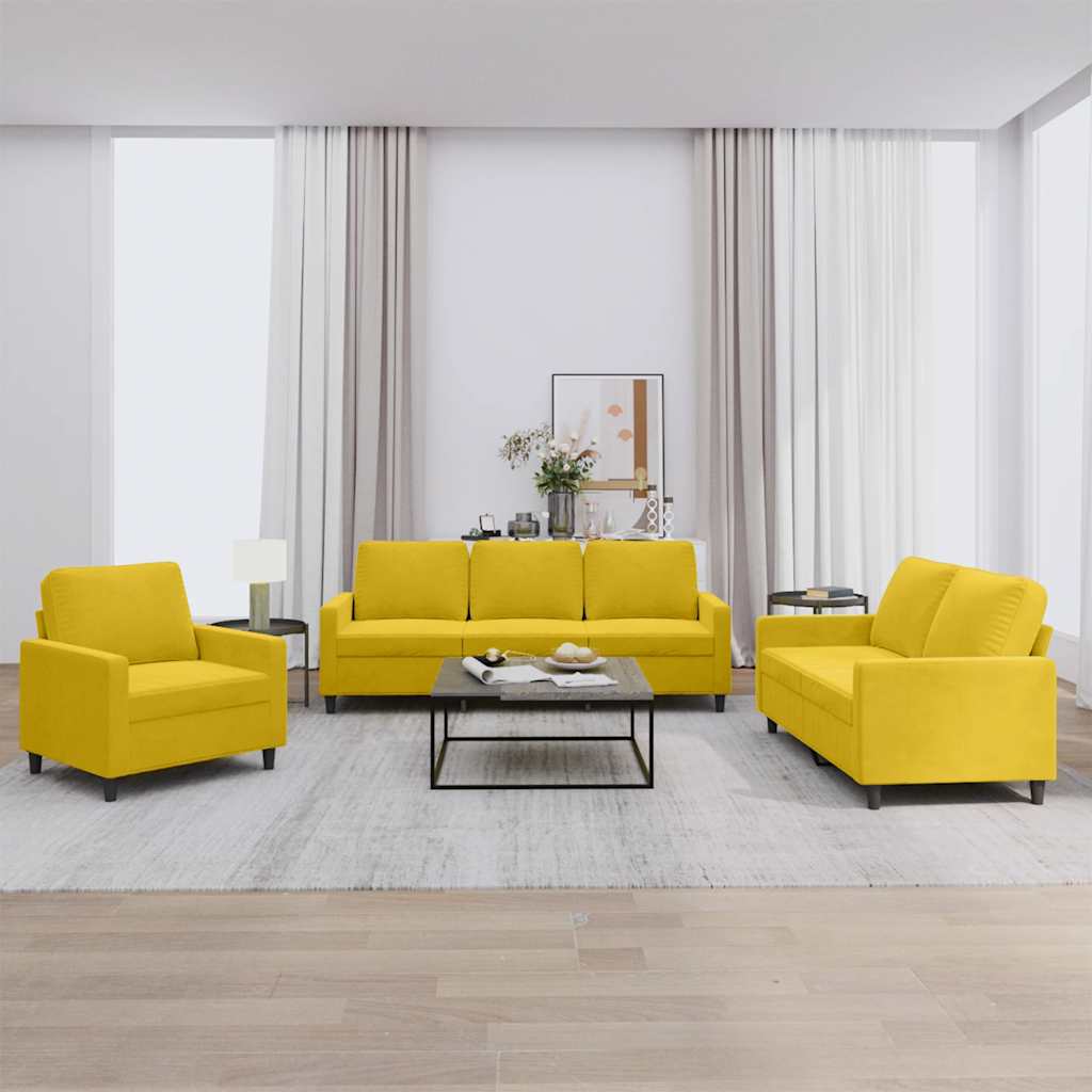 Ensemble de canapés 3 pcs avec coussins Jaune Velours - XIOS