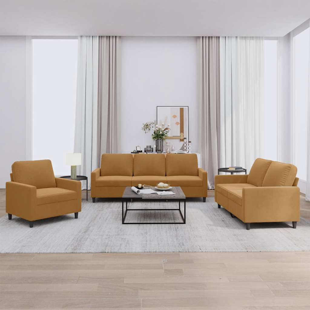 Ensemble de canapés 3 pcs avec coussins Marron Velours - XIOS