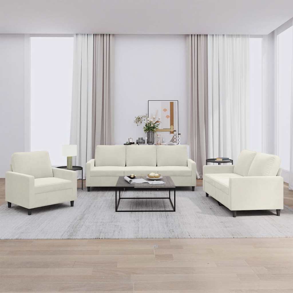 Ensemble de canapés 3 pcs avec coussins Crème Velours