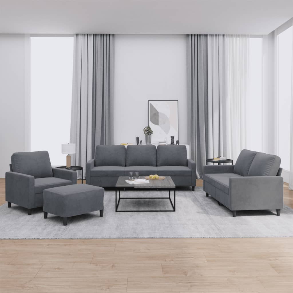 Ensemble de canapés 4 pcs avec coussins Gris foncé Velours - XIOS