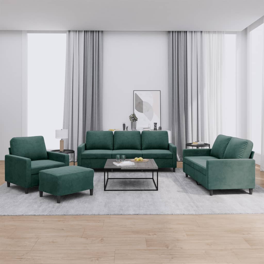 Ensemble de canapés 4 pcs avec coussins Vert foncé Velours