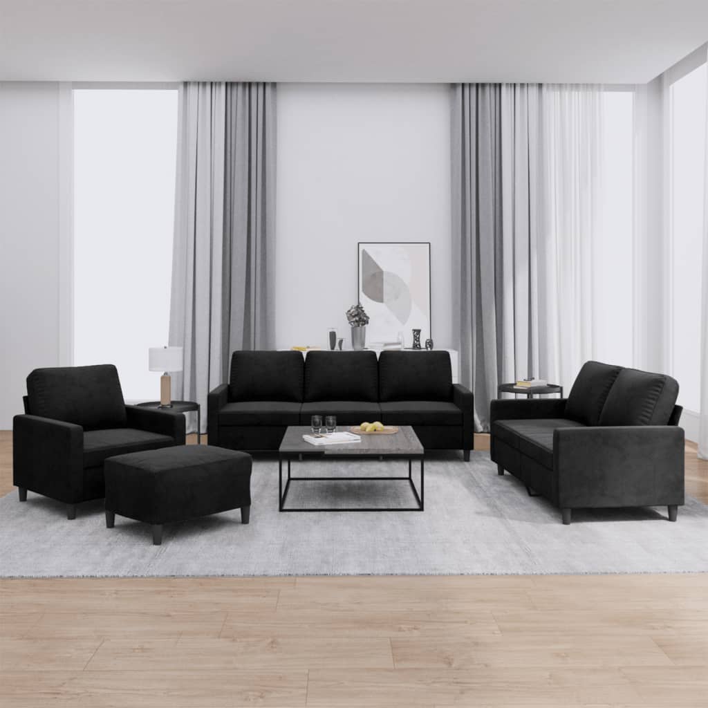 Ensemble de canapés 4 pcs avec coussins Noir Velours