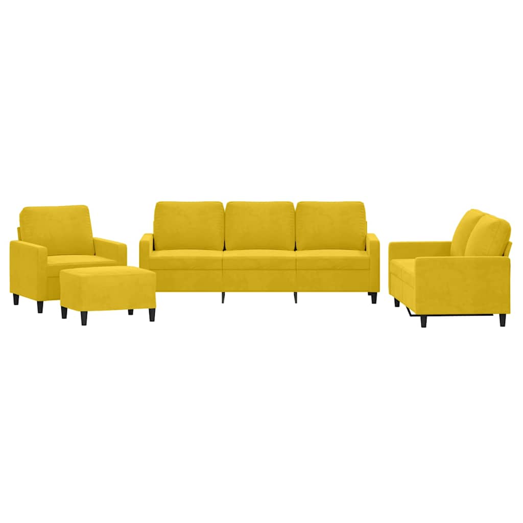 Ensemble de canapés 4 pcs avec coussins Jaune Velours