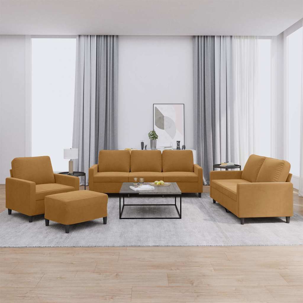 Ensemble de canapés 4 pcs avec coussins Marron Velours - XIOS