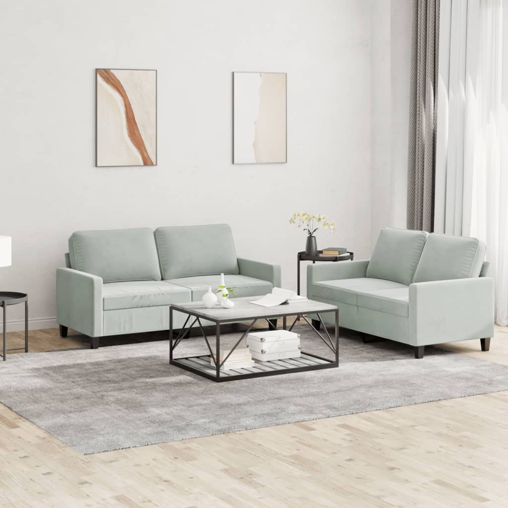 Ensemble de canapés 2 pcs avec coussins Gris clair Velours - XIOS
