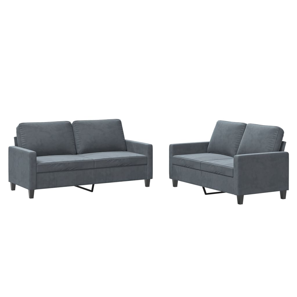 Ensemble de canapés 2 pcs avec coussins Gris foncé Velours - XIOS