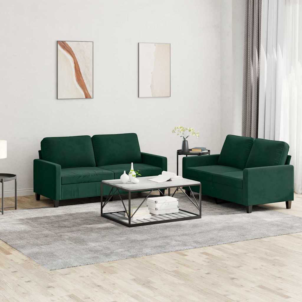 Ensemble de canapés 2 pcs avec coussins Vert foncé Velours - XIOS