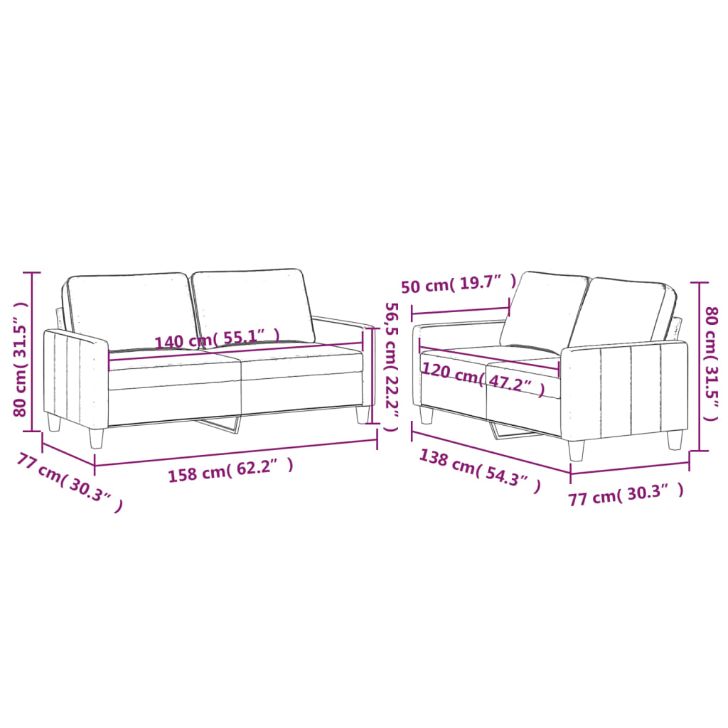 Ensemble de canapés 2 pcs avec coussins Rose Velours
