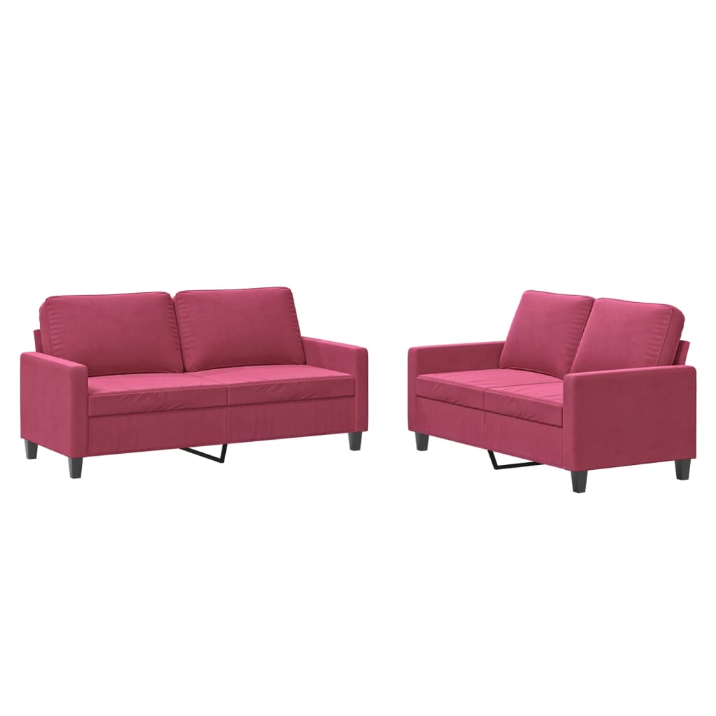 Ensemble de canapés 2 pcs avec coussins Rouge bordeaux Velours - XIOS