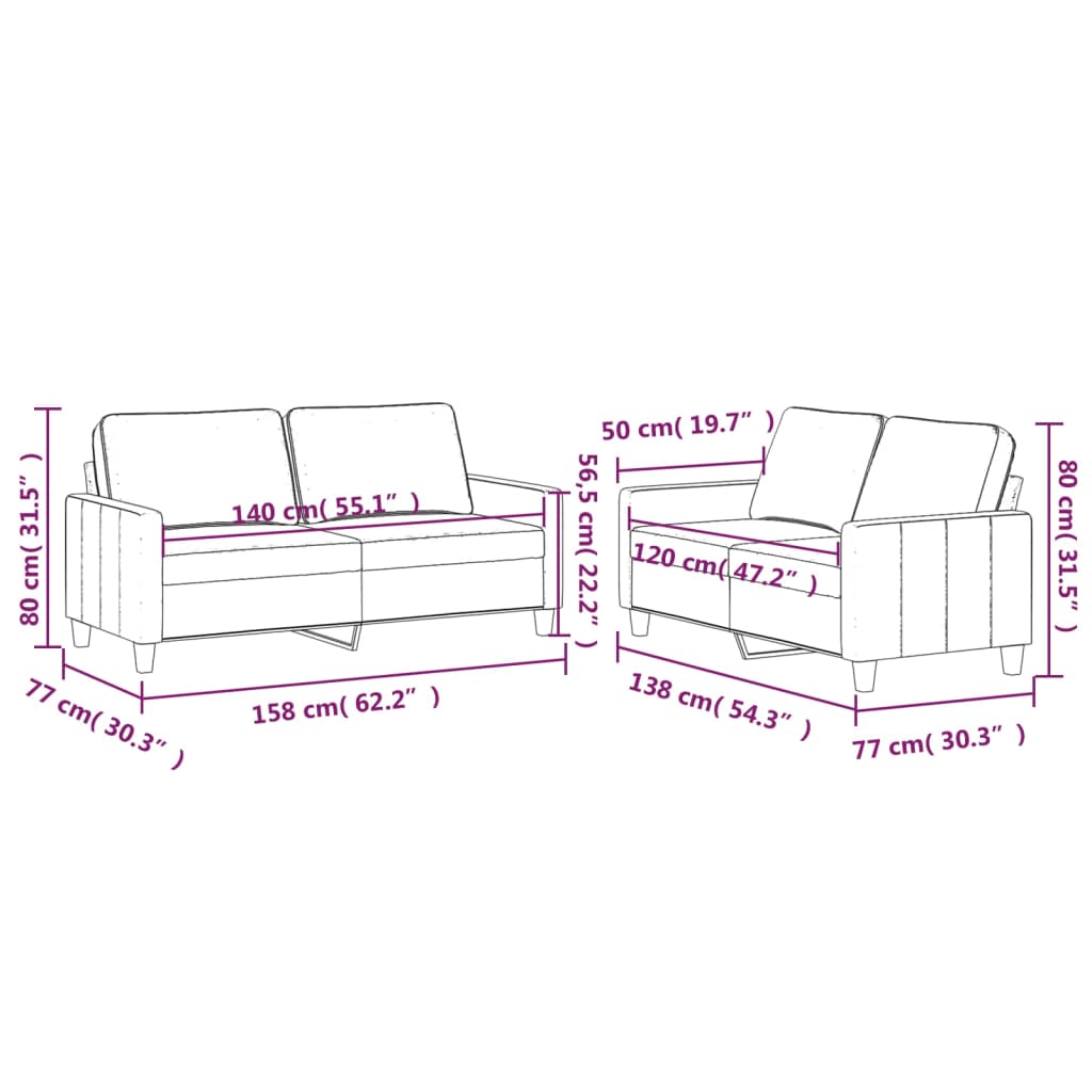Ensemble de canapés 2 pcs avec coussins Rouge bordeaux Velours - XIOS
