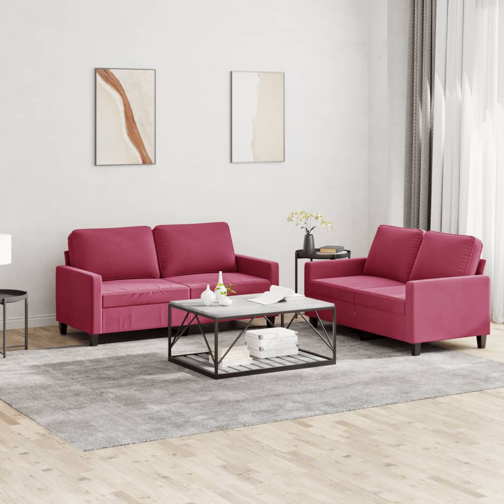Ensemble de canapés 2 pcs avec coussins Rouge bordeaux Velours - XIOS