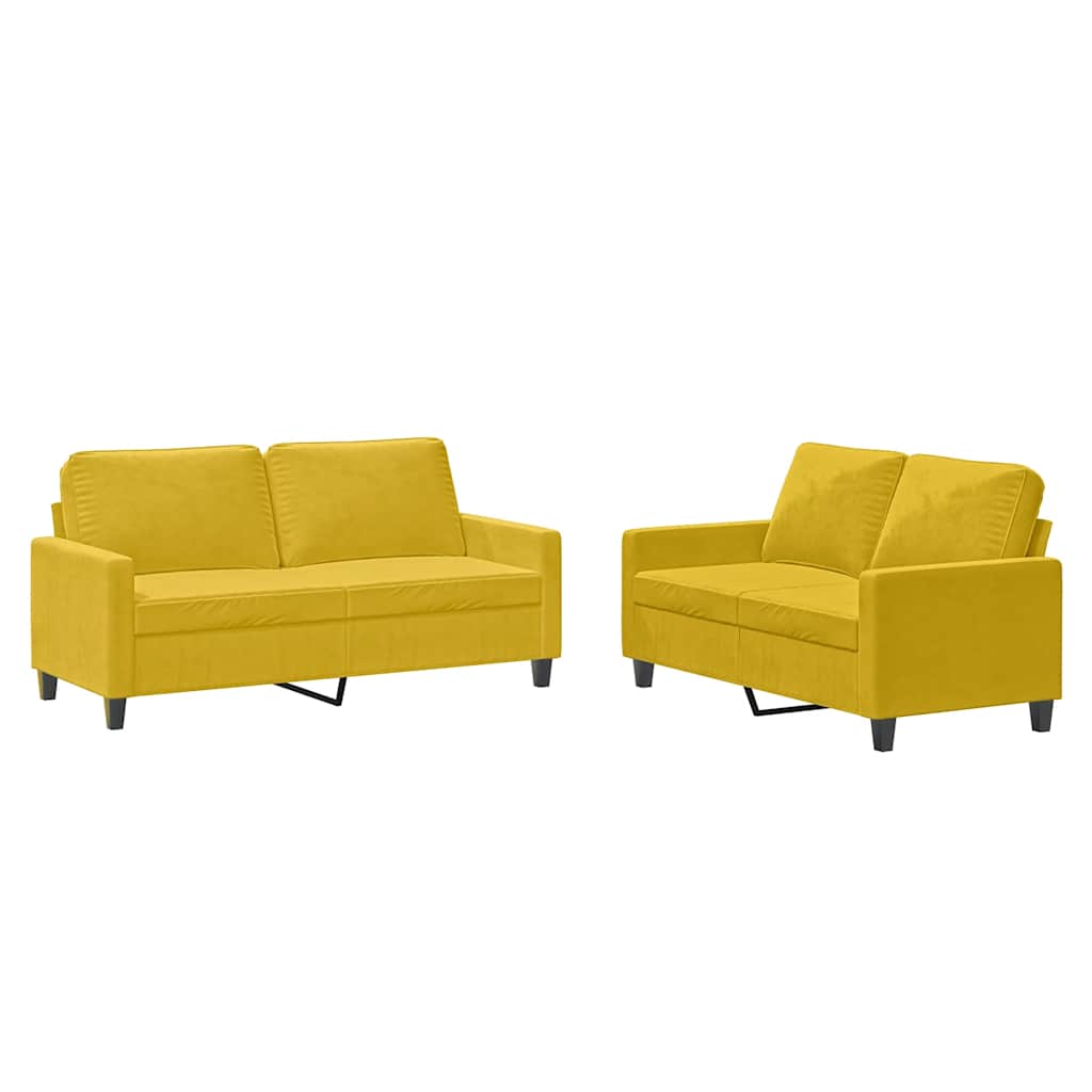 Ensemble de canapés 2 pcs avec coussins Jaune Velours - XIOS