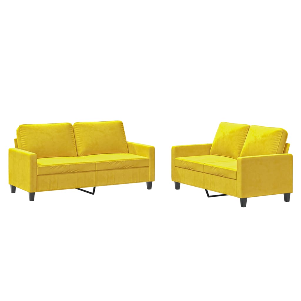 Ensemble de canapés 2 pcs avec coussins Jaune Velours - XIOS