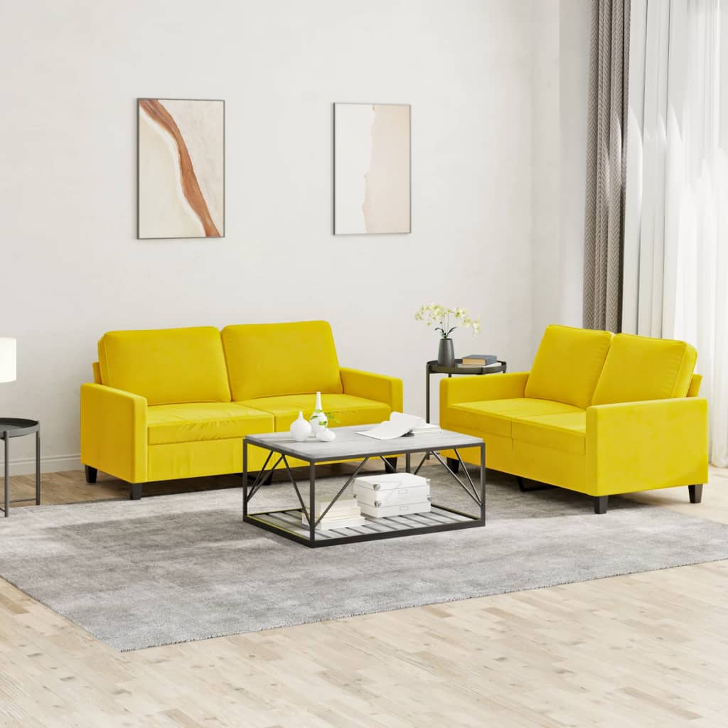 Ensemble de canapés 2 pcs avec coussins Jaune Velours - XIOS