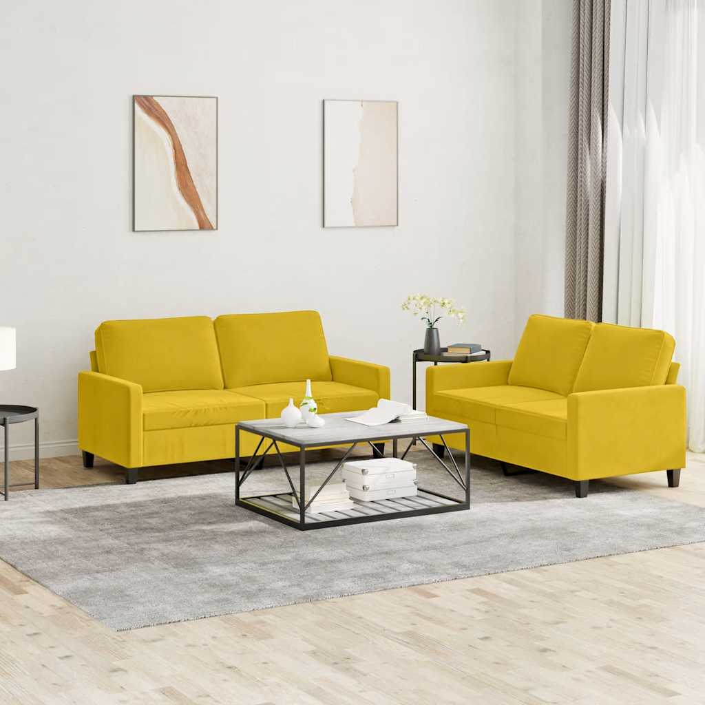 Ensemble de canapés 2 pcs avec coussins Jaune Velours - XIOS