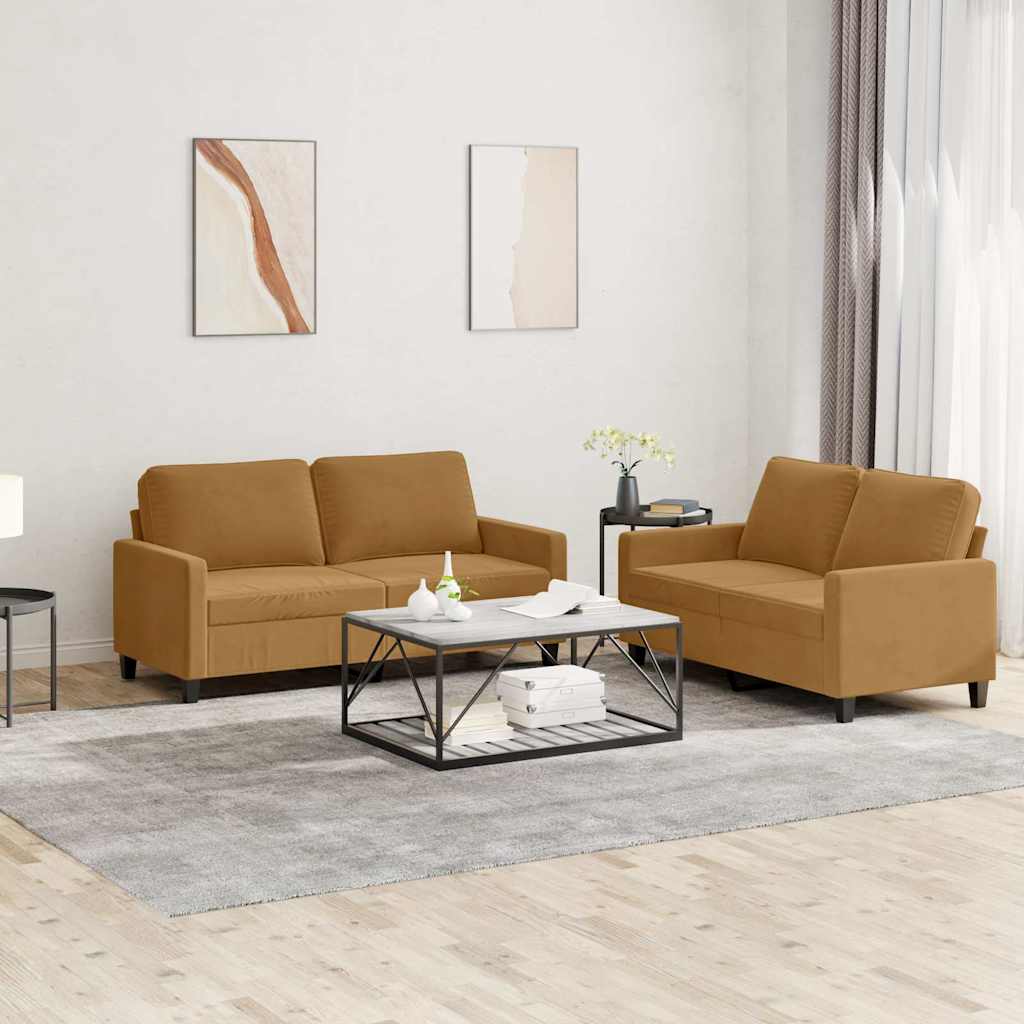 Ensemble de canapés 2 pcs avec coussins Marron Velours - XIOS