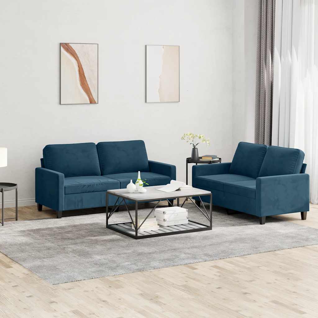 Ensemble de canapés 2 pcs avec coussins Bleu Velours - XIOS