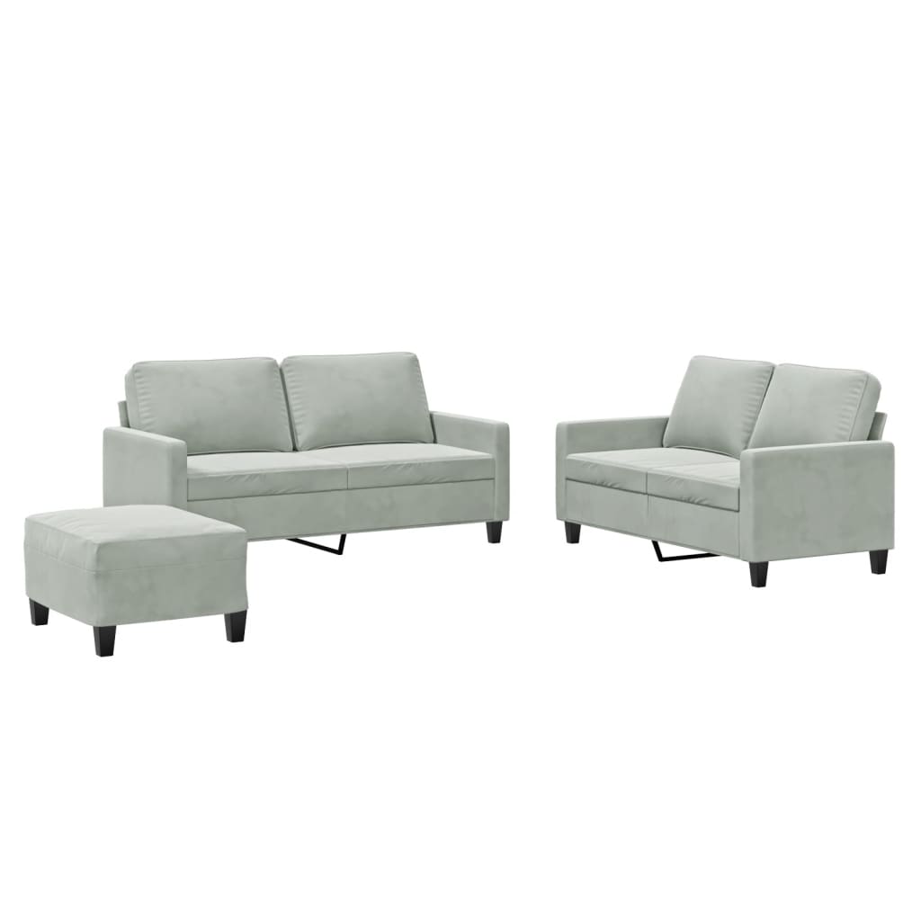Ensemble de canapés 3 pcs avec coussins Gris clair Velours