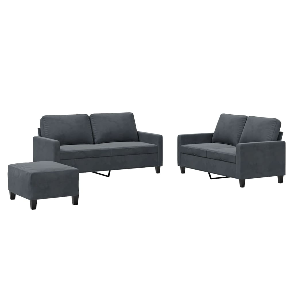 Ensemble de canapés 3 pcs avec coussins Gris foncé Velours - XIOS