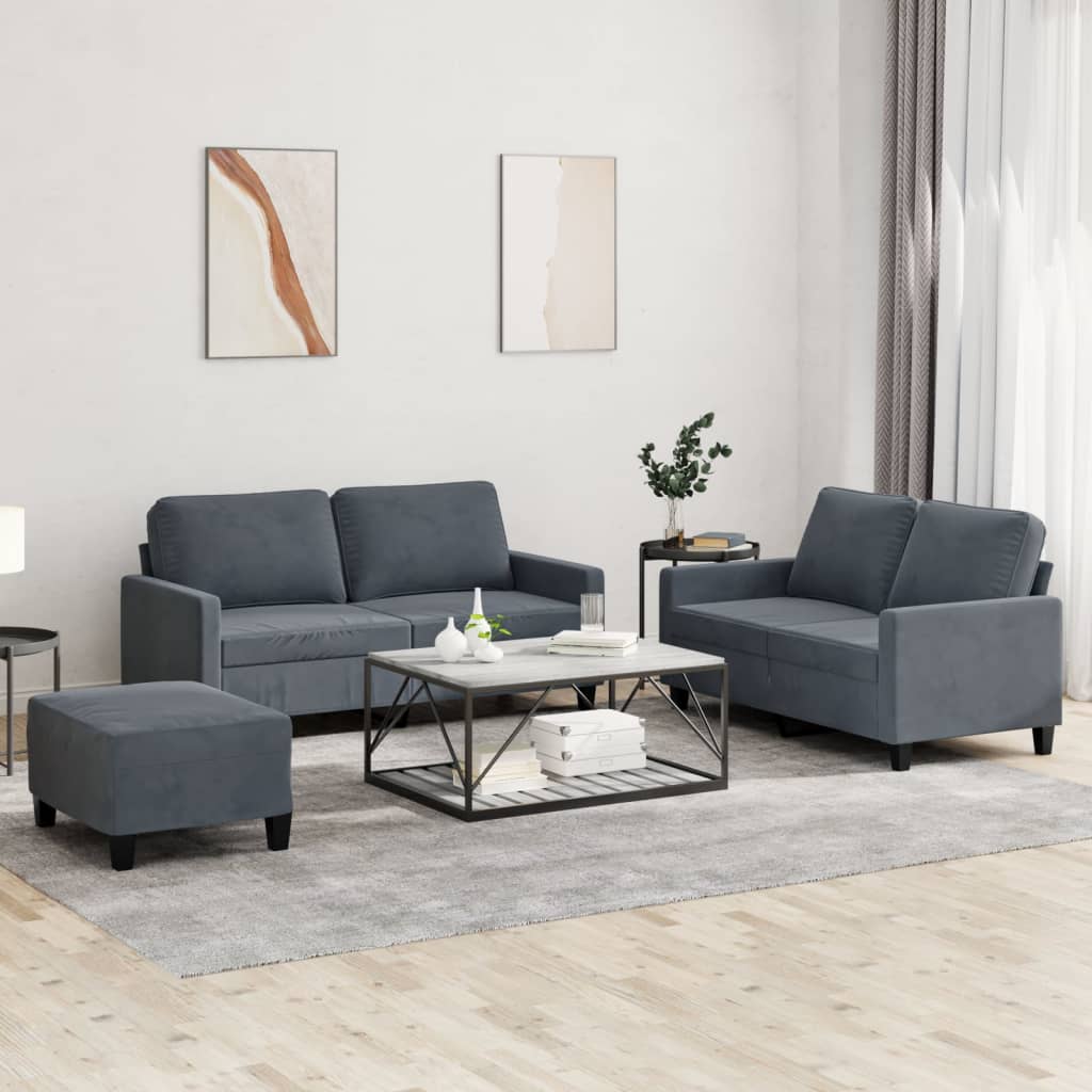 Ensemble de canapés 3 pcs avec coussins Gris foncé Velours - XIOS
